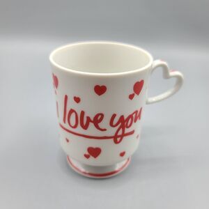 Lefton Footed Coffee Mug Hearts I Love You Porcelain Mug Heart Handle #03088